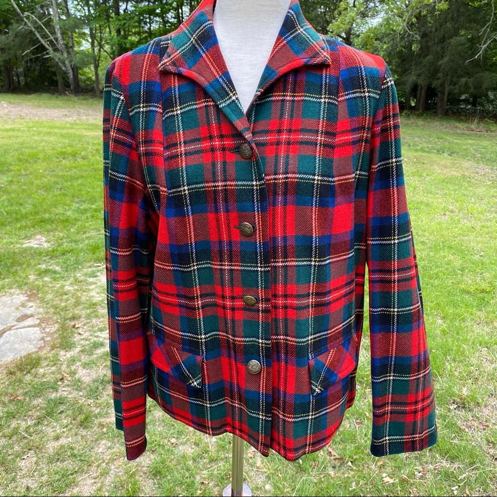 PENDLETON VINTAGE JACKET BLAZER SHACKET RED BLUE PLAID COAT BOXY FIT S M no tag